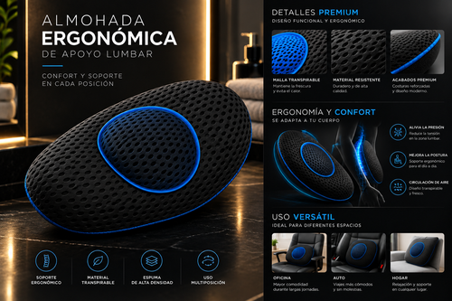 Almohada Ergonómica de Apoyo Lumbar y Espalda - Alivio Postural