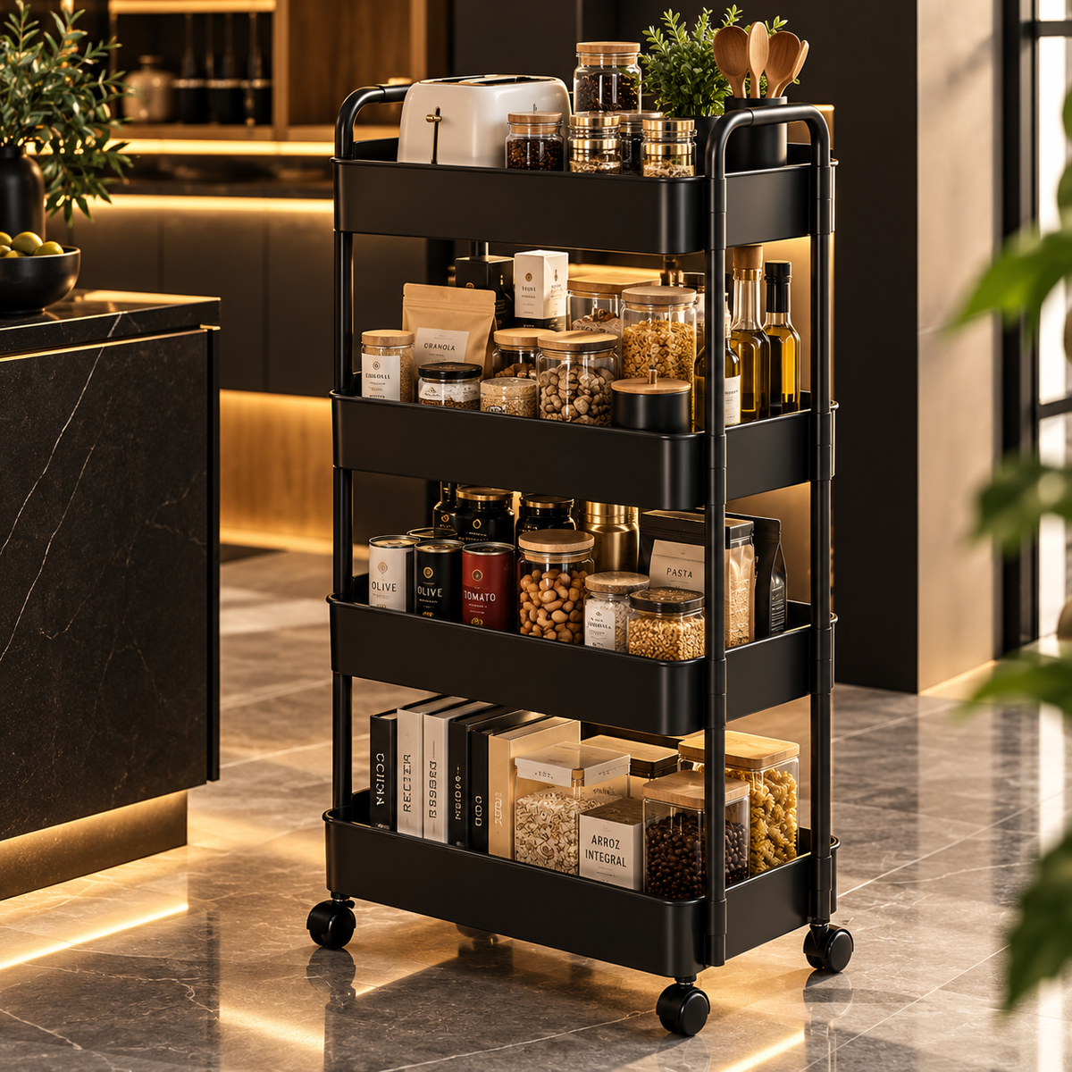Carro Organizador de Cocina 4 Niveles con Ruedas - Multiusos